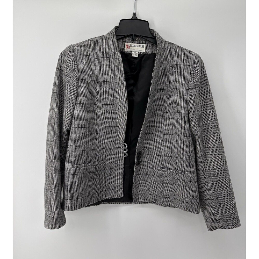 Vintage Peabody House Women’s Collarless Blazer Glen Plaid Pattern Size 11/12